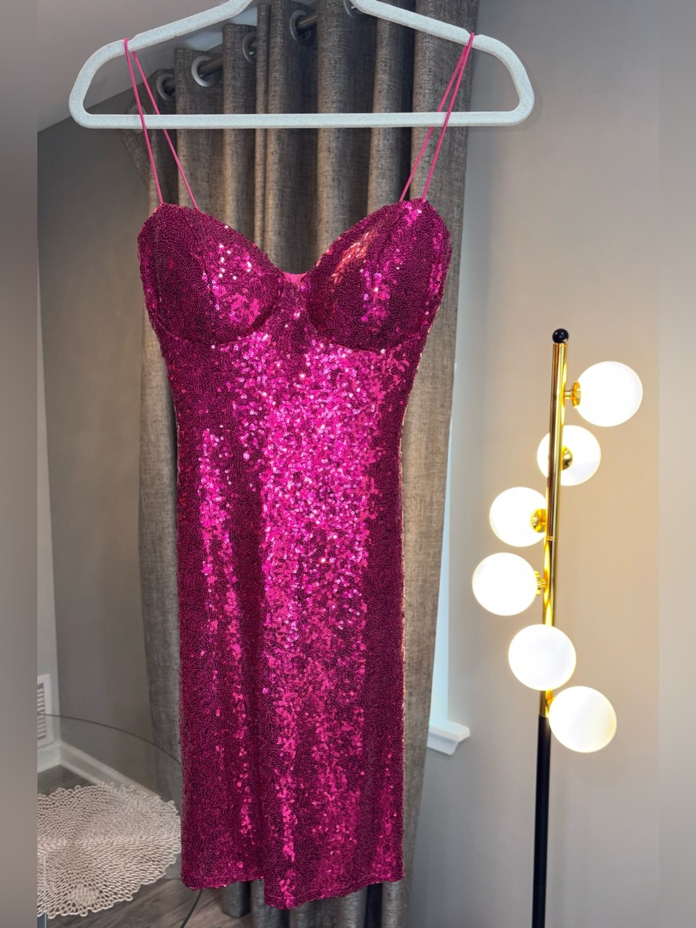 B Darlin Hot Pink Sequin Slip Dress with Spaghetti Straps